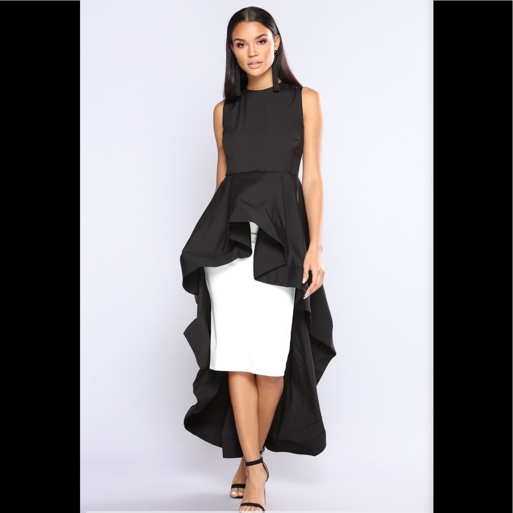 Fashion Nova Black High Low Ruffle Top - Picture 2 of 8